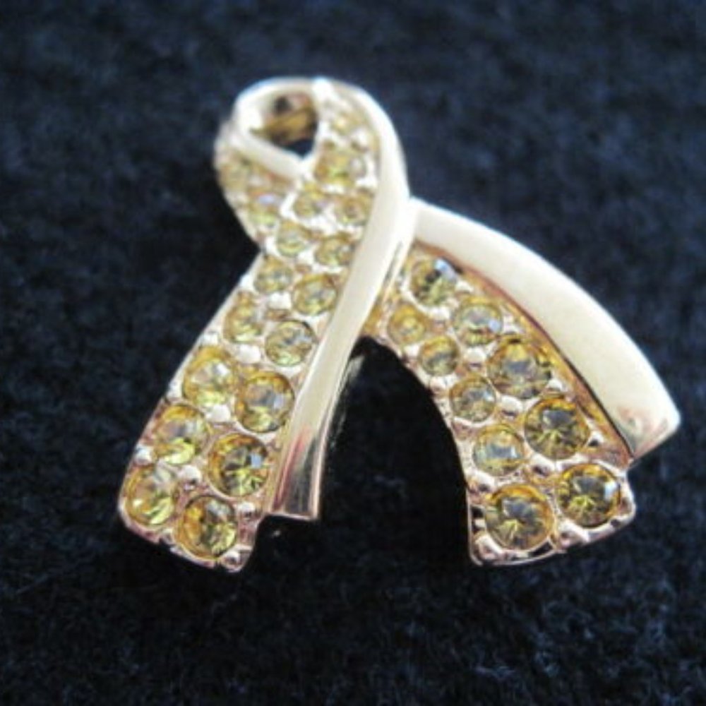 FLASH SALE Swarovski Signed Support the Troops Yellow Crystal Ribbon Brooch